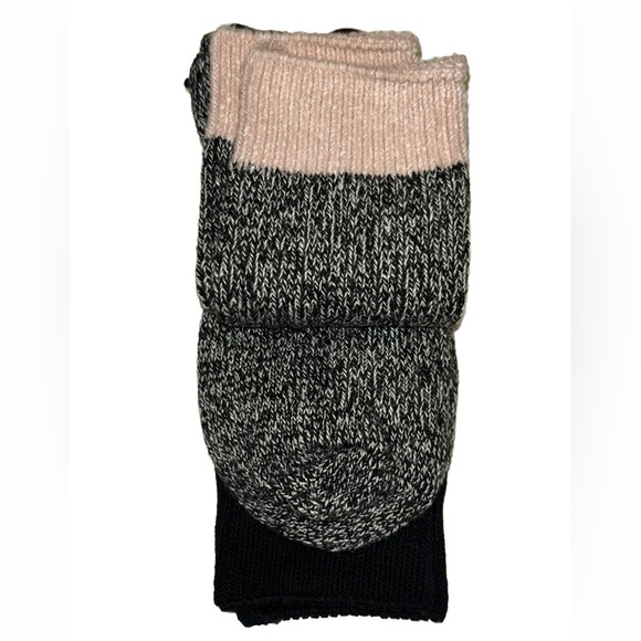 Frye Boot Crew Socks 2 Pair Women 5-10 Pink Black Heather Blended w Wool Ribbed - Picture 5 of 10